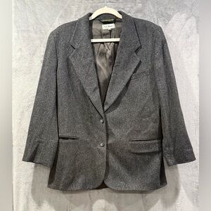 VTG LL Bean 12P Petite Blazer Women Charcoal Gray USA Made Wool Cashmere
